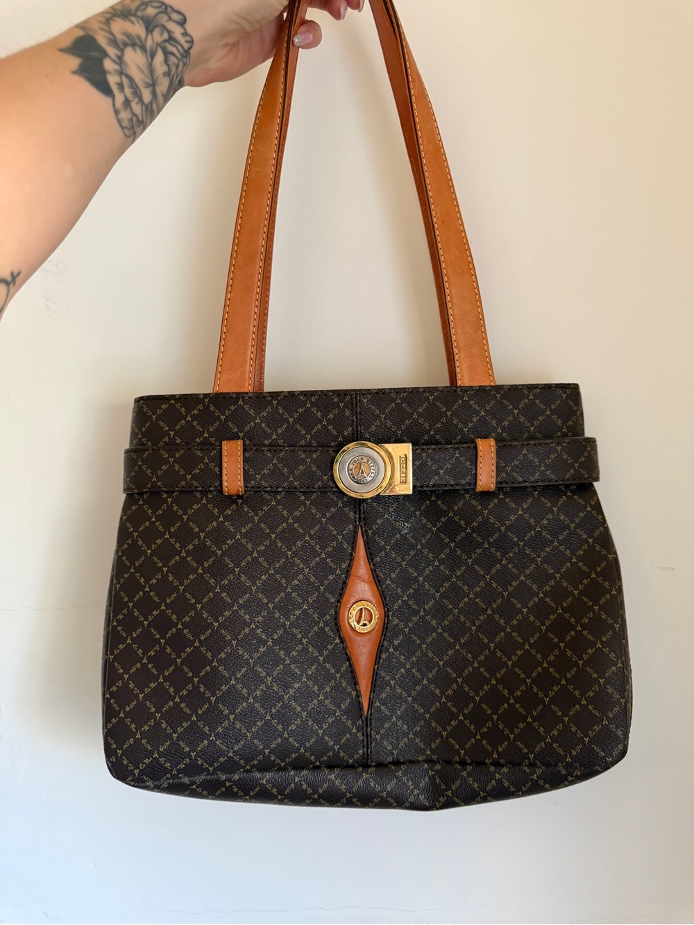 Vintage Y2K Brown Logo Purse - 1987 La Tour Eiffel Monogram Belted Shoulder Bag